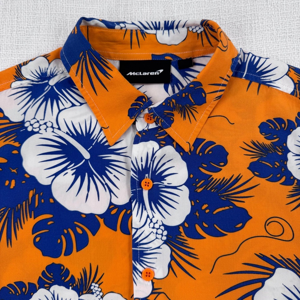 McLaren F1‎ Racing Mens M Tropical Hawaii Hibiscus Floral Button Down Vacation